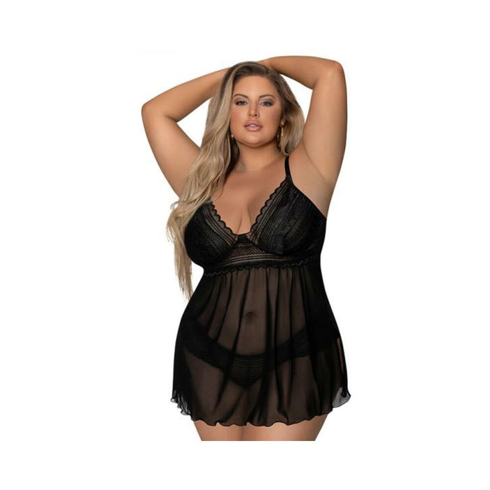 Magic Silk Modern Romance Baby Doll & Thong Black Queen Size | SexToy.com