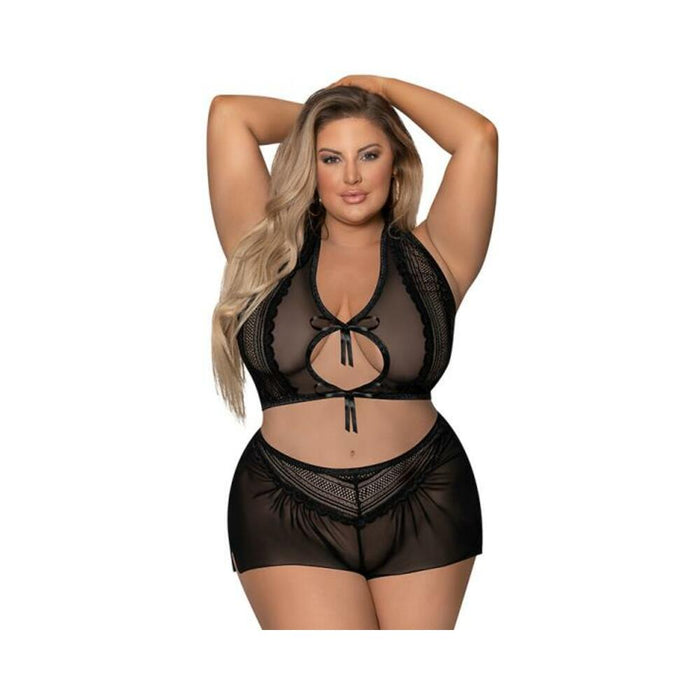 Magic Silk Modern Romance Haltr & Tap Panty Black Queen Size | SexToy.com