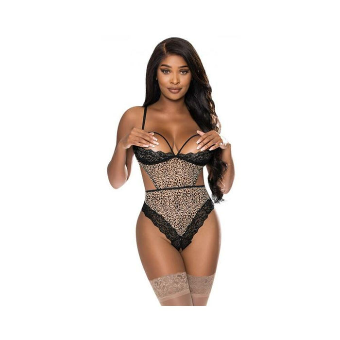 Magic Silk Purrrfect Half Cup Teddy With Split Crotch Leopard S/m