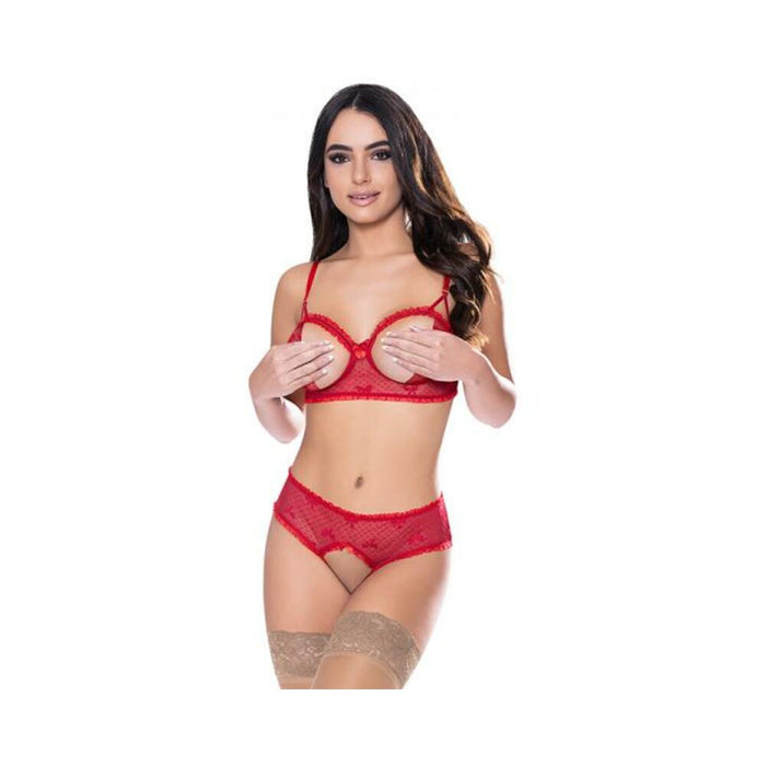 Magic Silk With Love Balconette Bra & Open-crotch Panty Red S/m