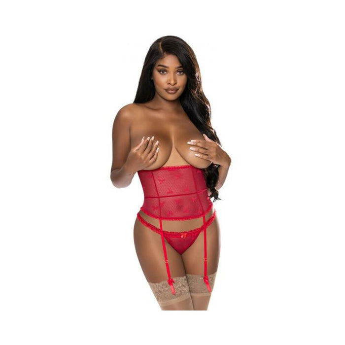 Magic Silk With Love Gartered Waist Cincher & Tanga Panty Red S/m