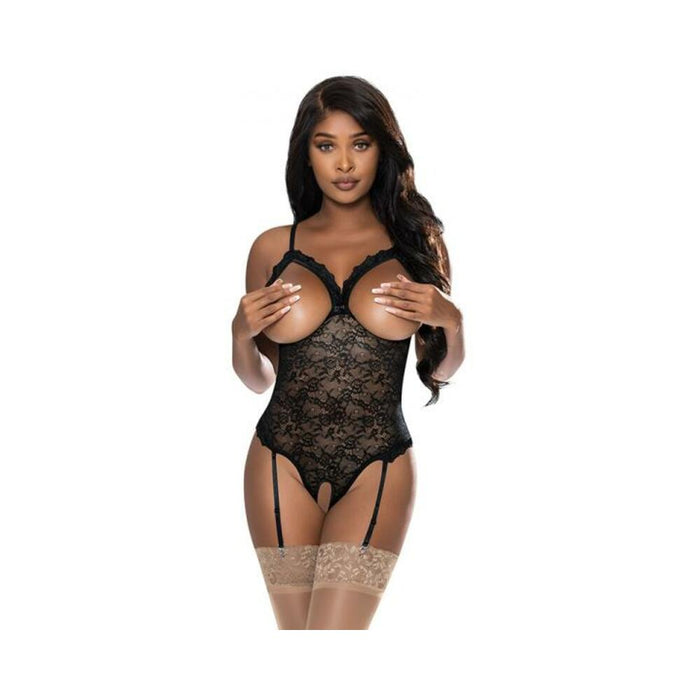 Magic Silk Ooh La Lace Cupless & Crotchless Teddy Black S/m