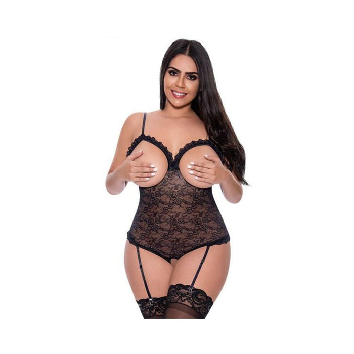 Magic Silk Ooh La Lace Cupless & Crotchless Teddy Black Queen