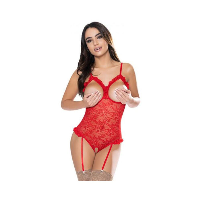 Magic Silk Ooh La Lace Cupless & Crotchless Teddy Red S/m