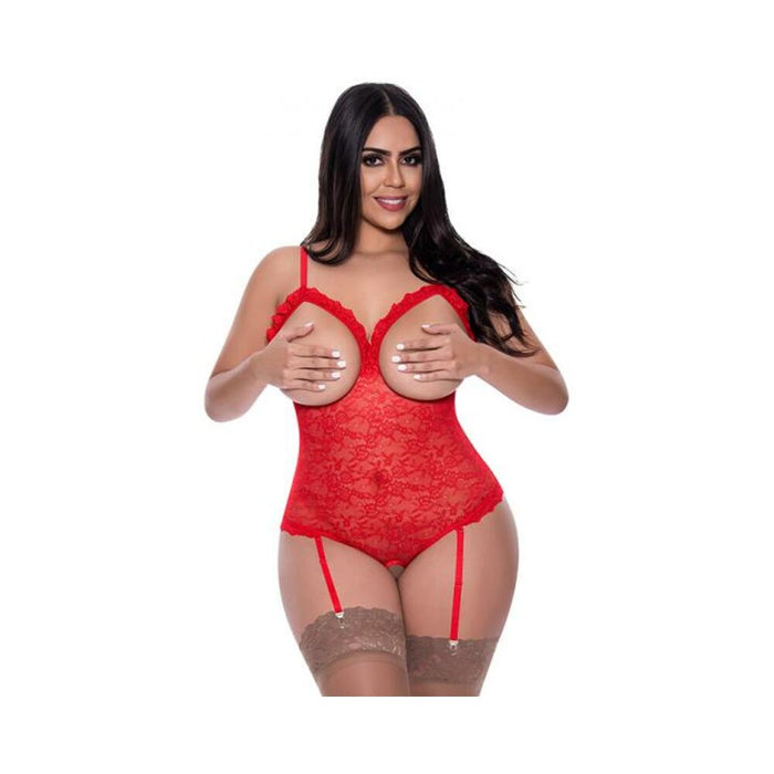 Magic Silk Ooh La Lace Cupless & Crotchless Teddy Red Queen