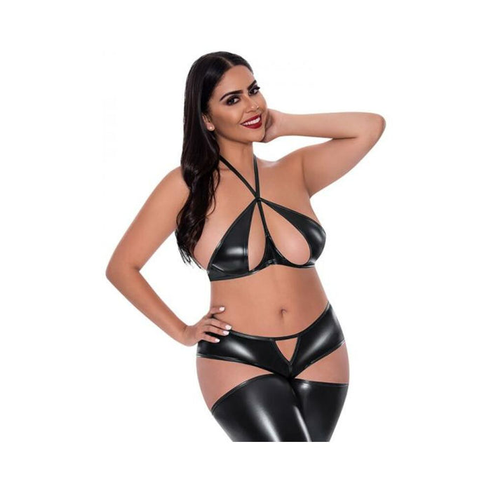 Magic Silk Liquid Onyx Halter Bra & Cutout Pants Black Queen