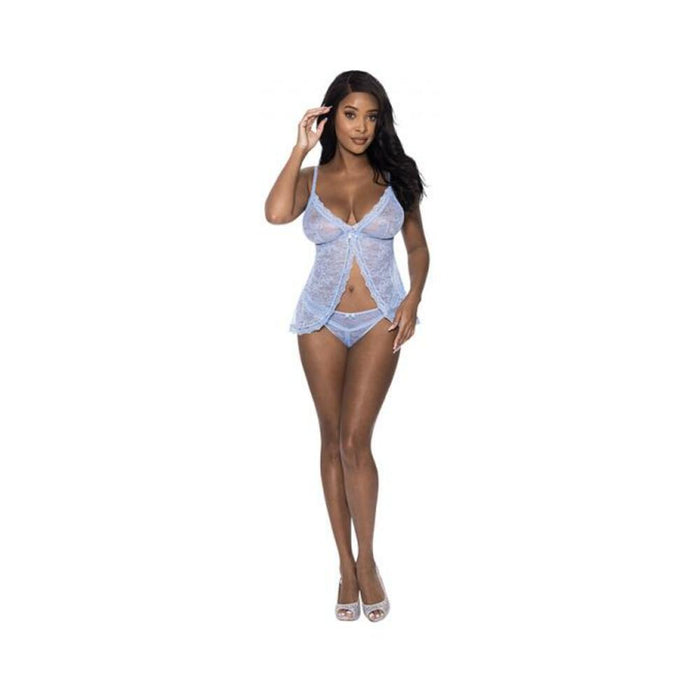 Magic Silk Ooh La Lace Babydoll & Split Crotch Panty Set Periwinkle L/xl