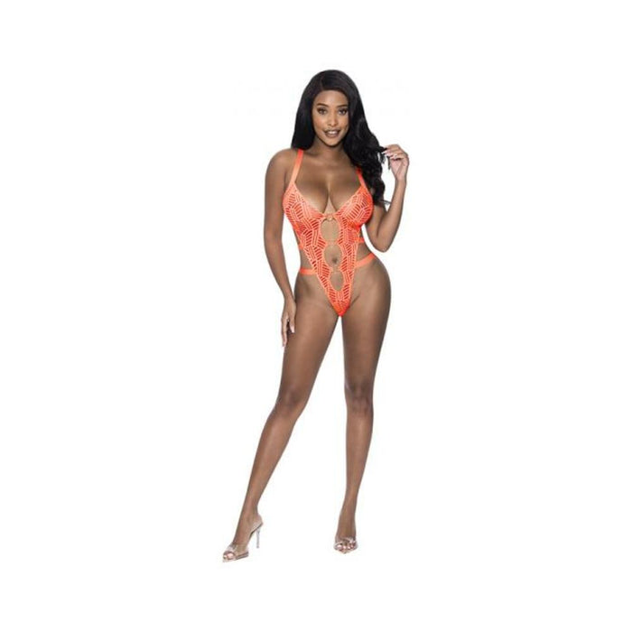 Magic Silk Rude Awakening Strappy Teddy Neon Orange S/m
