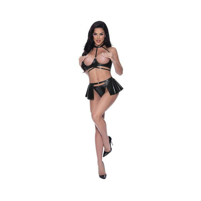 Magic Silk Hard Candy Halter Bra, Skirt & Thong Black L/xl