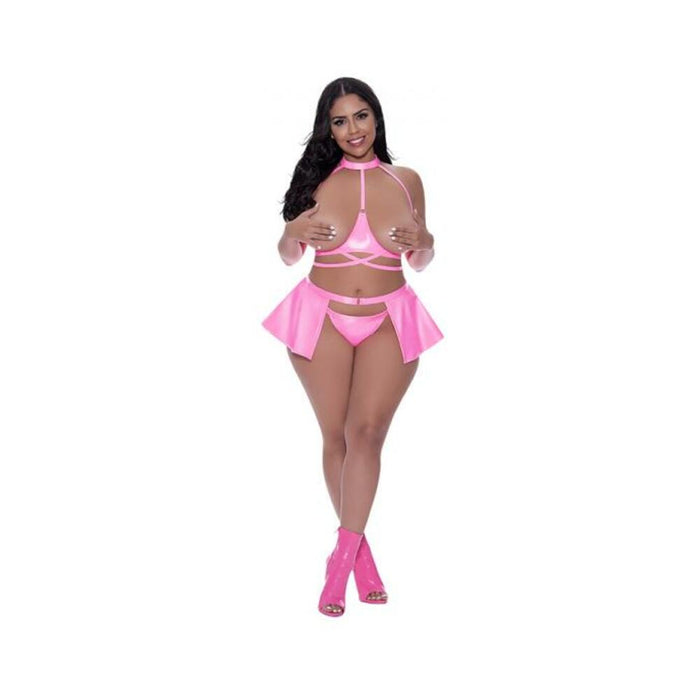 Magic Silk Hard Candy Halter Bra, Skirt & Thong Pink Queen Size