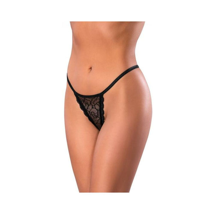 Magic Silk Soft Petals Lace Thong Black S/m