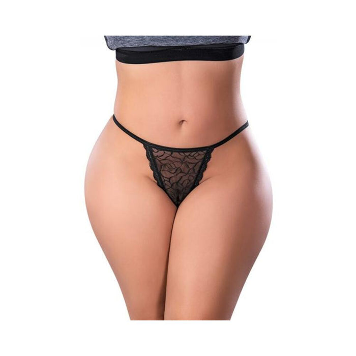 Magic Silk Soft Petals Lace Thong Black Queen Size