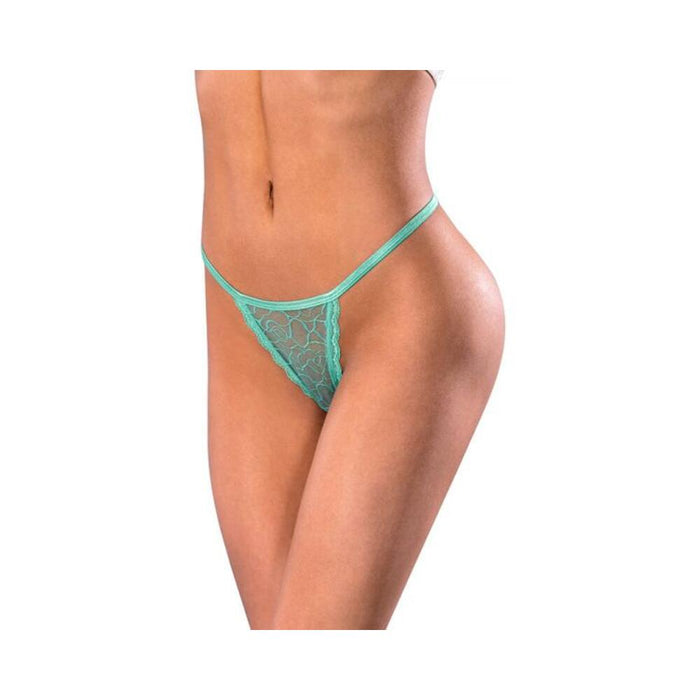 Magic Silk Soft Petals Lace Thong Aqua S/m