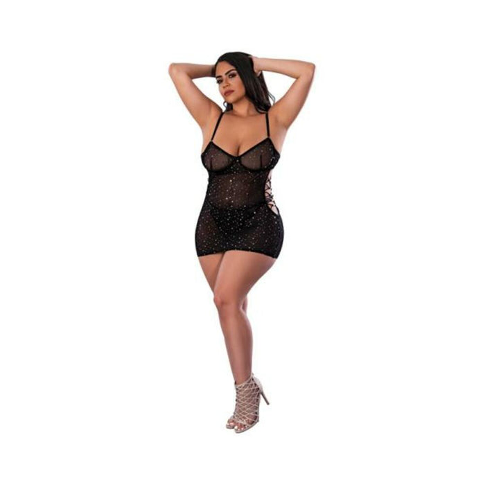 Magic Silk Glitz & Glam Dress And Tanga Set Black Queen Size