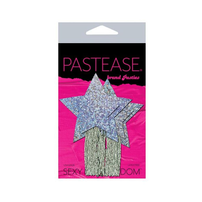 Pastease Tassel Pasties: Black Glitter Star Pastease With Long Fringe Nipple Pasties