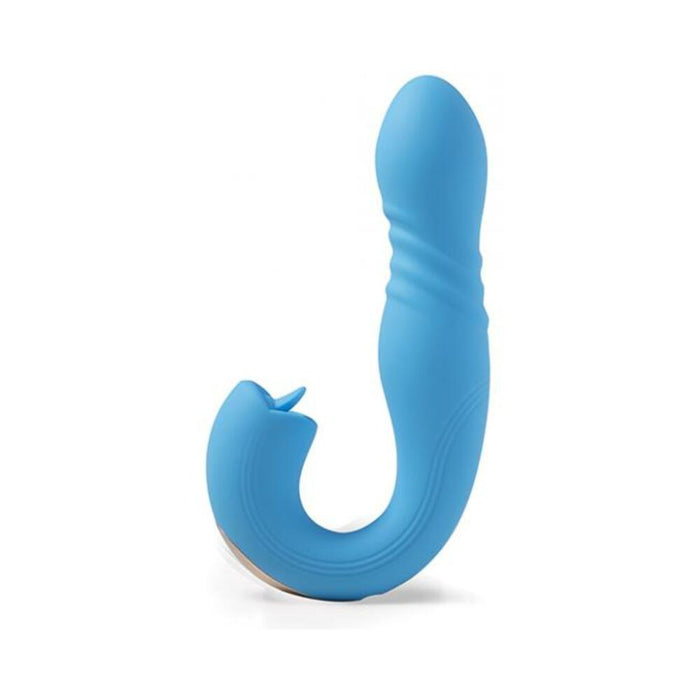 Joi App Controlled Thrusting G-spot Vibrator & Clit Licker - Blue