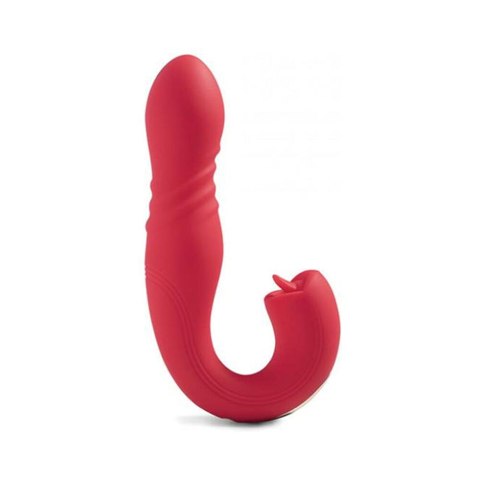 Joi App Controlled Thrusting G-spot Vibrator & Clit Licker - Red