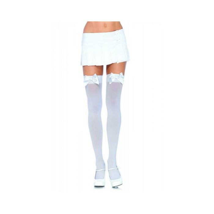 Nylon Over The Knee W Bow Os White