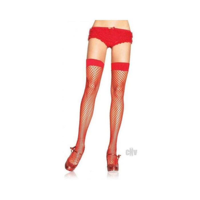 Lycra Indust Fishnet Thigh Hi Os Red