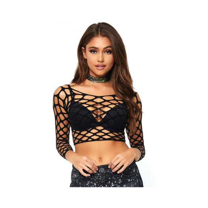 Pothole Net Long Sleeve Crop Top Os Blk