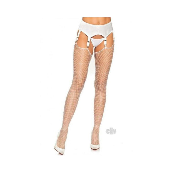 Rhinestone Fishnet Stockings Os White