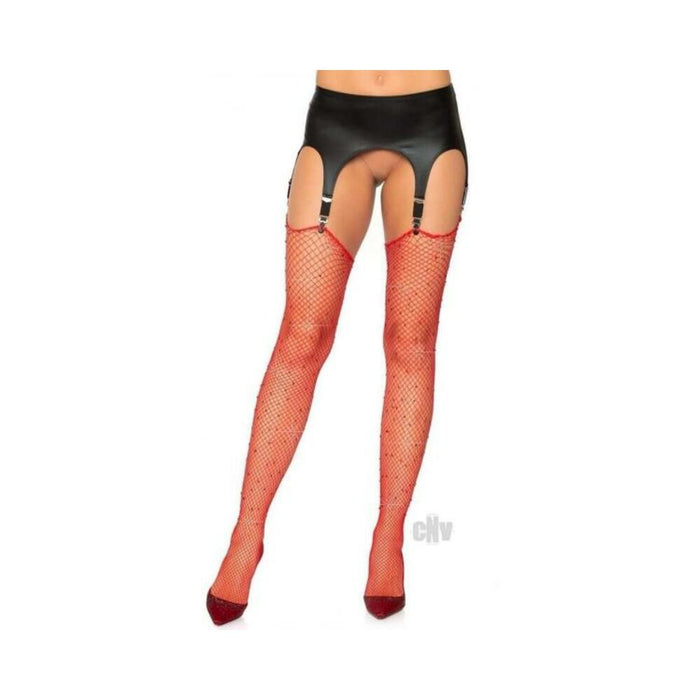 Rhinestone Fishnet Stockings Os Red