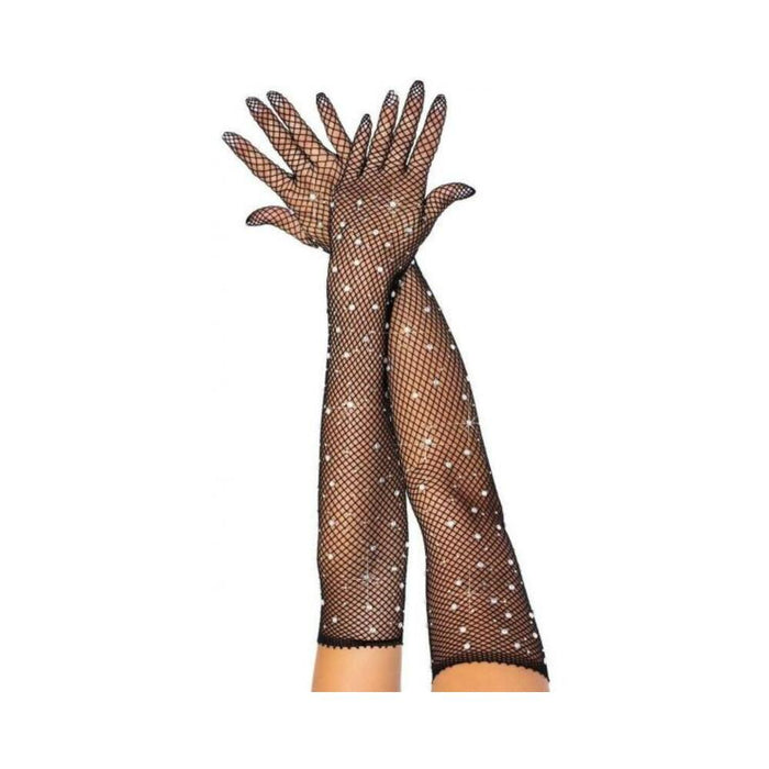 Rhinestone Fishnet Opera Gloves Os Blk