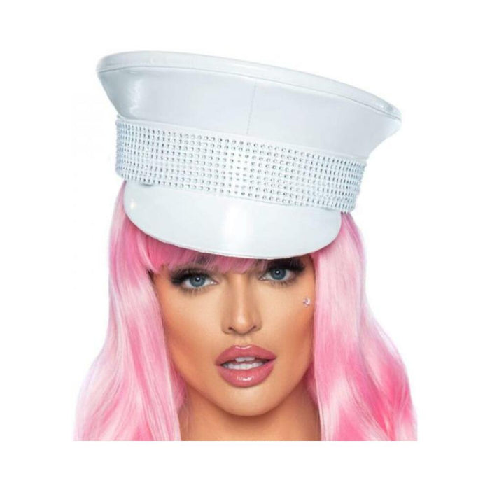 Rhinestone Trimmed Military Hat White O/s | SexToy.com