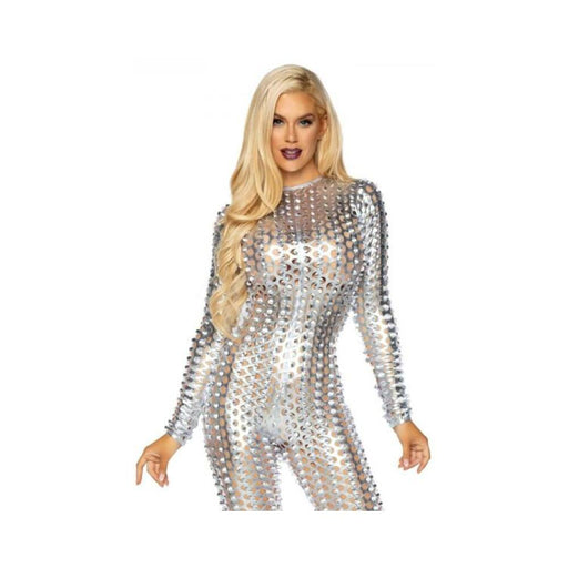 Laser-cut Metallic Catsuit Silver Medium | SexToy.com