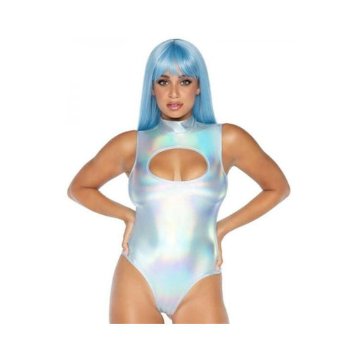Spandex Keyhole Bodysuit Silver Small | SexToy.com