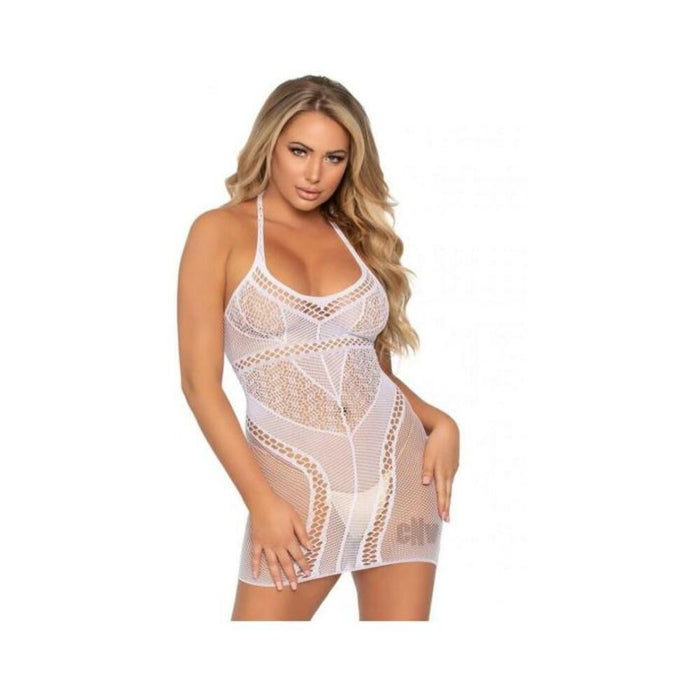 Multi Net Halter Mini Dress Os White