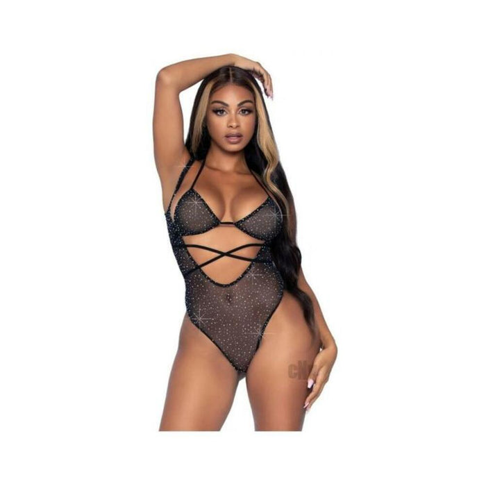 Rhinestone Mesh Wrap Around 2pc Os Blk