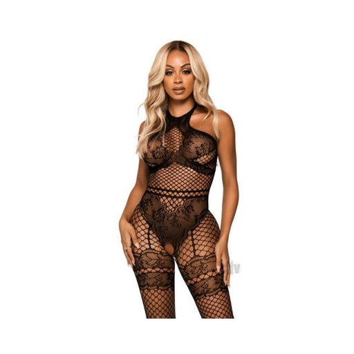 Seamless Net Halter Bodystocking Os Blk | SexToy.com