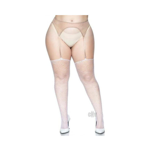 Rhinestone Fishnet Stockings 1x/2x White | SexToy.com