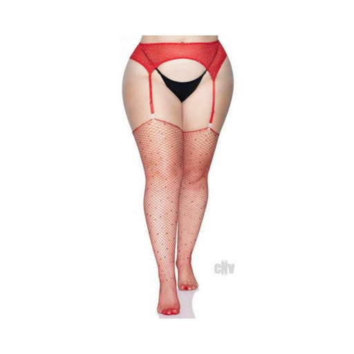 Rhinestone Fishnet Stockings 1x/2x Red | SexToy.com