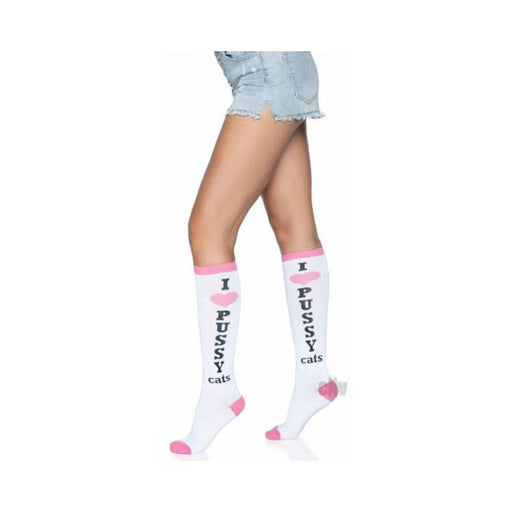Pussycat Knee Highs Os White/pink | SexToy.com