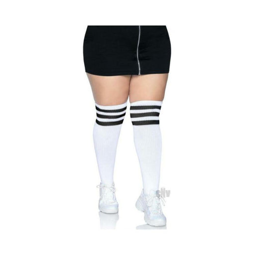 Over The Knee Athl Socks 1x/2x Wht/blk | SexToy.com