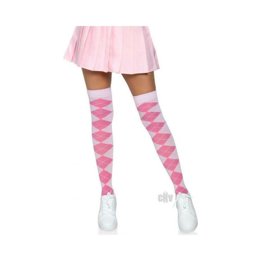 Argyle Knit Over The Knee Socks Os Pink | SexToy.com