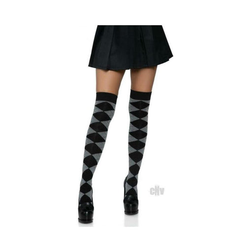 Argyle Knit Over The Knee Socks Os Grey | SexToy.com