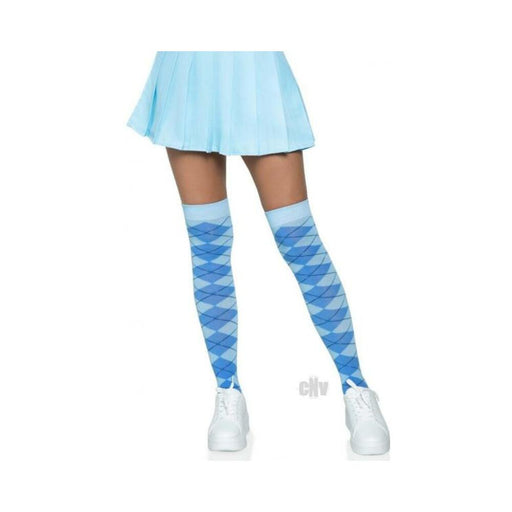 Argyle Knit Over The Knee Socks Os Blue | SexToy.com
