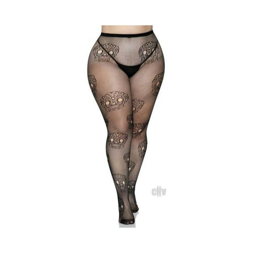 Lace Skull Fishnet Tights 1x/2x Black | SexToy.com