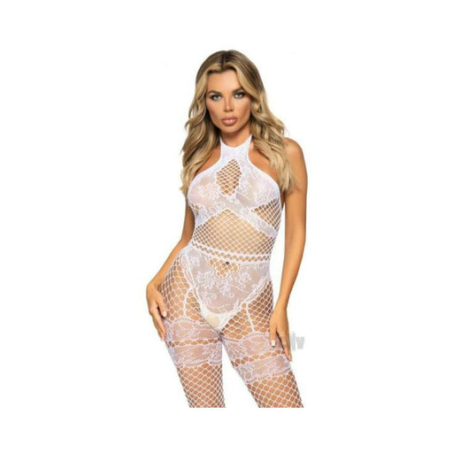 Seamless Net Halter Bodystocking Os Wht | SexToy.com