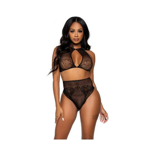 Dotted Net Halter/high Thong 2pc Os Blk | SexToy.com