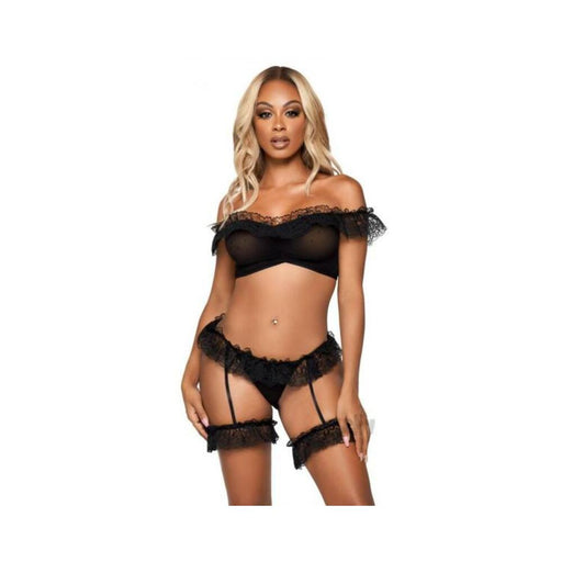 Lace Off Shoulder Top/open Panty Os Blk | SexToy.com