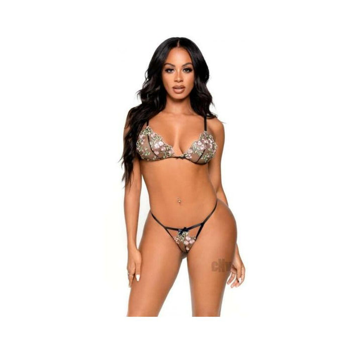 Embroider Floral Bra/gstring 2pc Sm Blk | SexToy.com