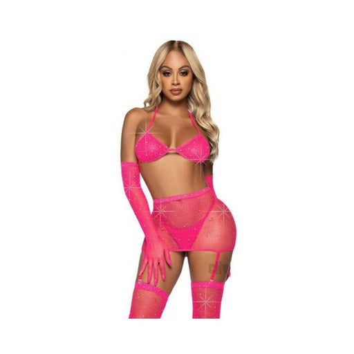 Rhinestone Garter/bikini 5pc Os Pink | SexToy.com