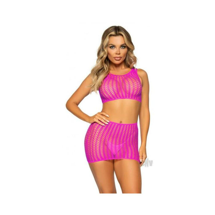 Crochet Tank Top/mini Skirt 2pc Os Pink | SexToy.com