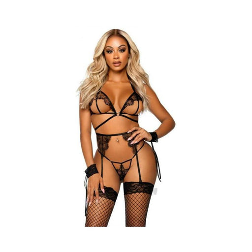 Eyelash Bra Garter Gstring 4pc Os Blk | SexToy.com
