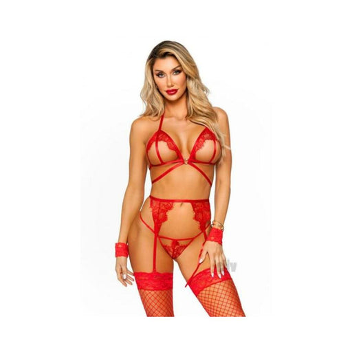 Eyelash Bra Garter Gstring 4pc Os Red | SexToy.com
