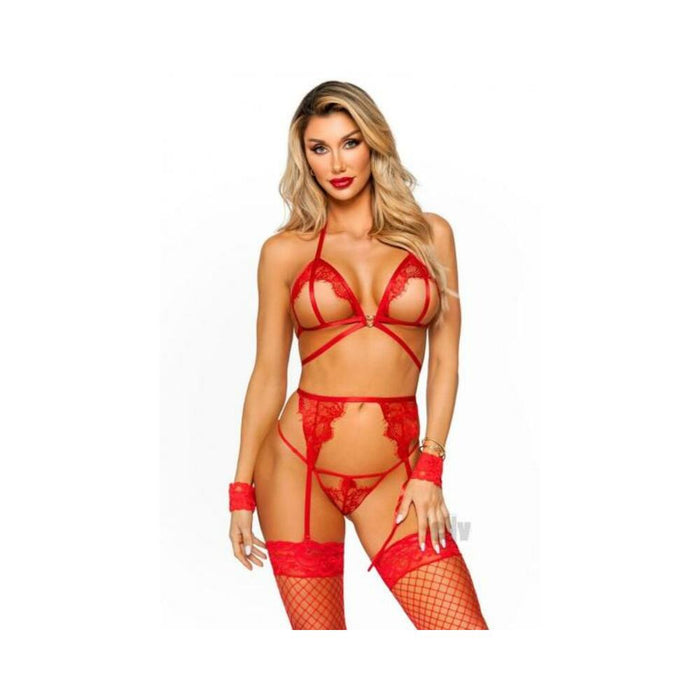 Eyelash Bra Garter Gstring 4pc Os Red | SexToy.com